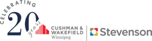 The Cushman & Wakefield | Stevenson logo with "Celebrating 20 Years" written beside it in decorative text